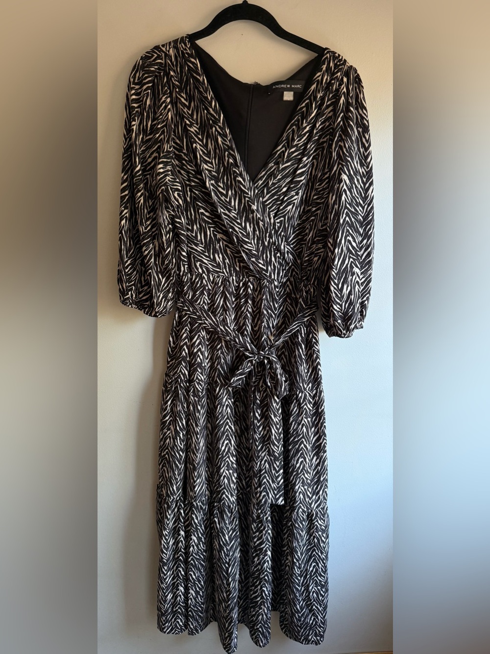 Andrew Marc Black and White Printed Wrap Dress